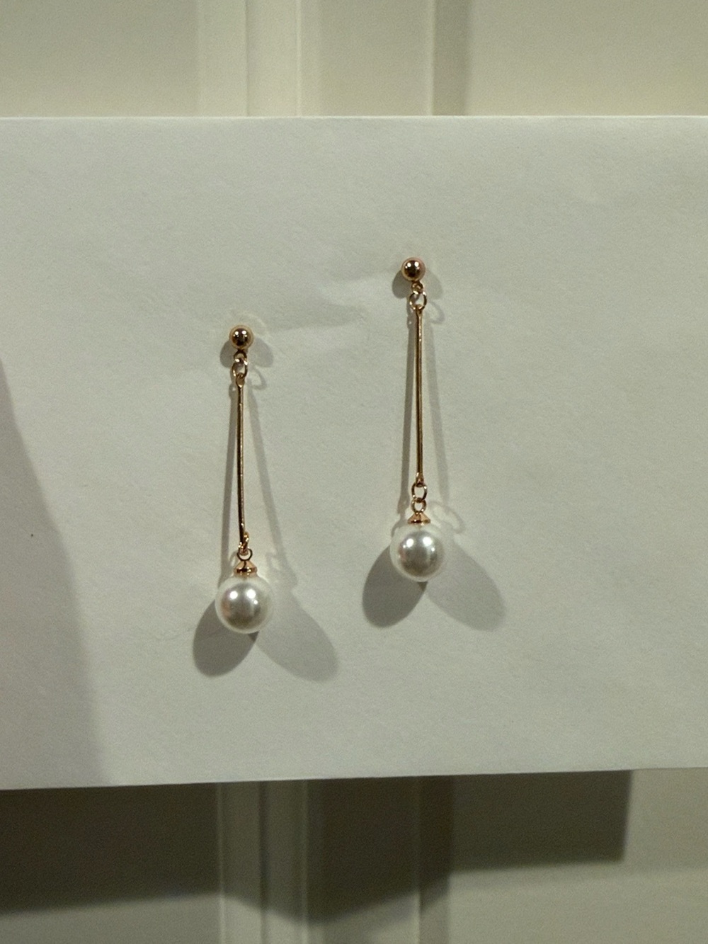 Elegant Gold Drop White Pearl Earrings